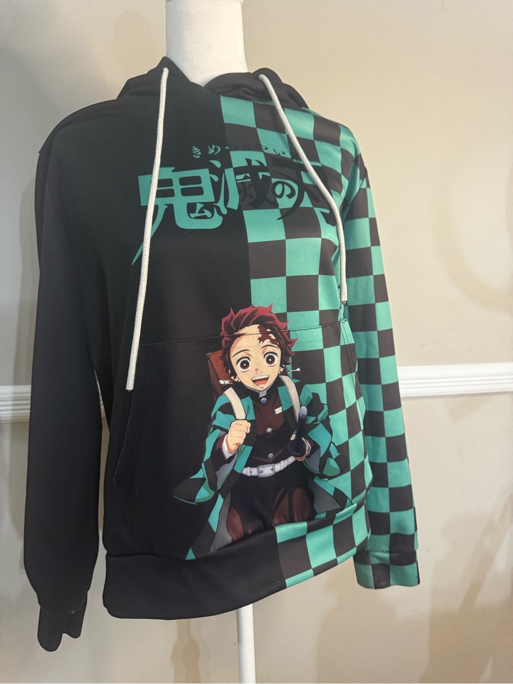 Black & Teal Demon Slayer Kids Hoodie - Anime Graphic Pullover